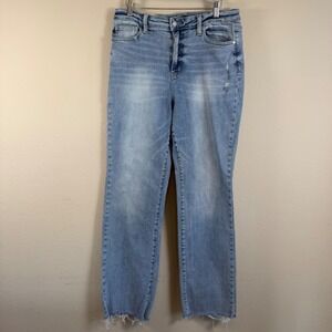 Judy Blue Dad Jeans 13/31 Light Wash Distress High Rise Straight Raw Hem Stretch